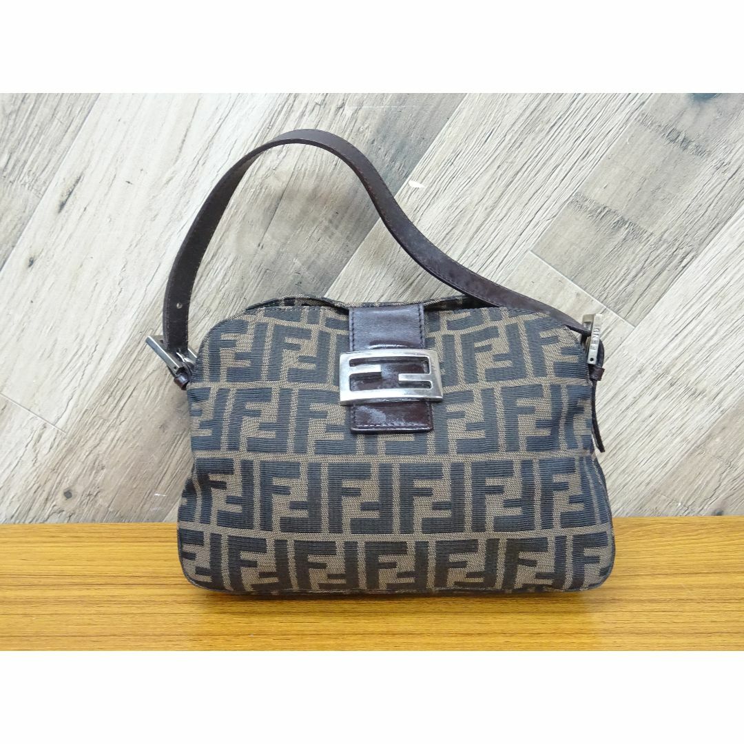 K博ニ014/ FENDI ズッカ キャンバス レザー ハンドバッグ