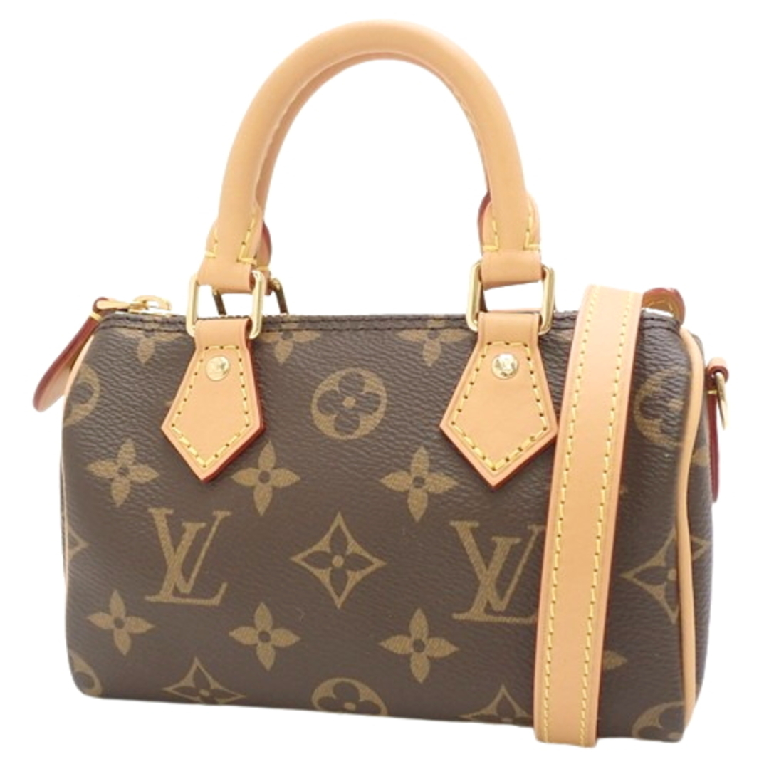 約18cmハンドル高さLOUIS VUITTON(ルイ・ヴィトン) モノグラム ナノ・スピーディ ハンドバッグ 2WAY ショルダー ミニバッグ モノグラムキャンバス ブラウン茶 ベージュ ゴールド金具 M81085(2023年12月現在現行品) レディース 40802073596【アラモード】