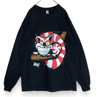 2XLサイズ不思議の国のアリスチシャ猫Alices両面ロンTロンティー長袖 黒(Tシャツ/カットソー(七分/長袖))