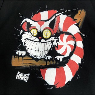 XLサイズ不思議の国のアリスチシャ猫Alice黒ロンTシャツロングスリーブ長袖(Tシャツ/カットソー(七分/長袖))