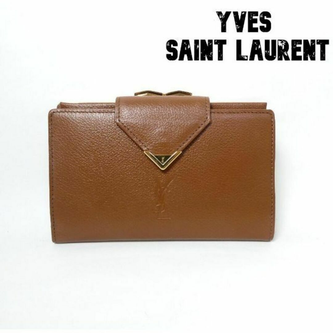 Yves Saint Laurent - 美品 YVES SAINT LAURENT レザー ロゴ がま口 二