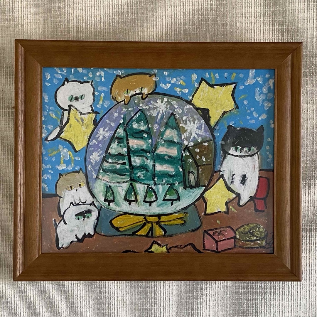 絵画絵画 。壁掛け絵☆【可愛い猫ちゃんたちは楽しく美しいクリスマスを迎える】