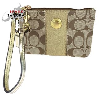 コーチ(COACH)のCOACH コーチ シグネチャー ブラウン 茶 ゴールド キャンバス ポーチ 小物入れ レディース 404282 【中古】(ポーチ)