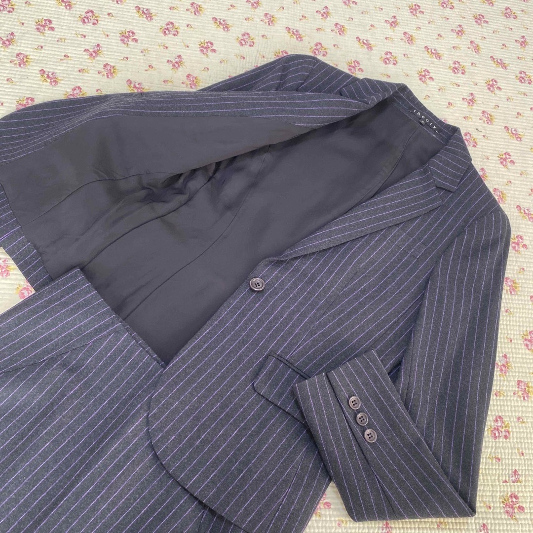 セオリー スカートスーツ 0 W70 グレー 紫ストライプ 未使用に近い DMW