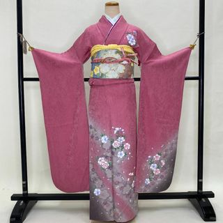 振袖6点セット★振袖★成人式★ピンク★裄66.5cm★白★中古　S-149(振袖)