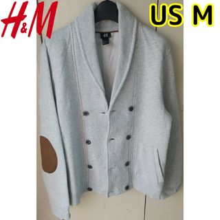 エイチアンドエム(H&M)のH&M メンズ US Mサイズ スウェット ジャケット 肘当て グレー(テーラードジャケット)