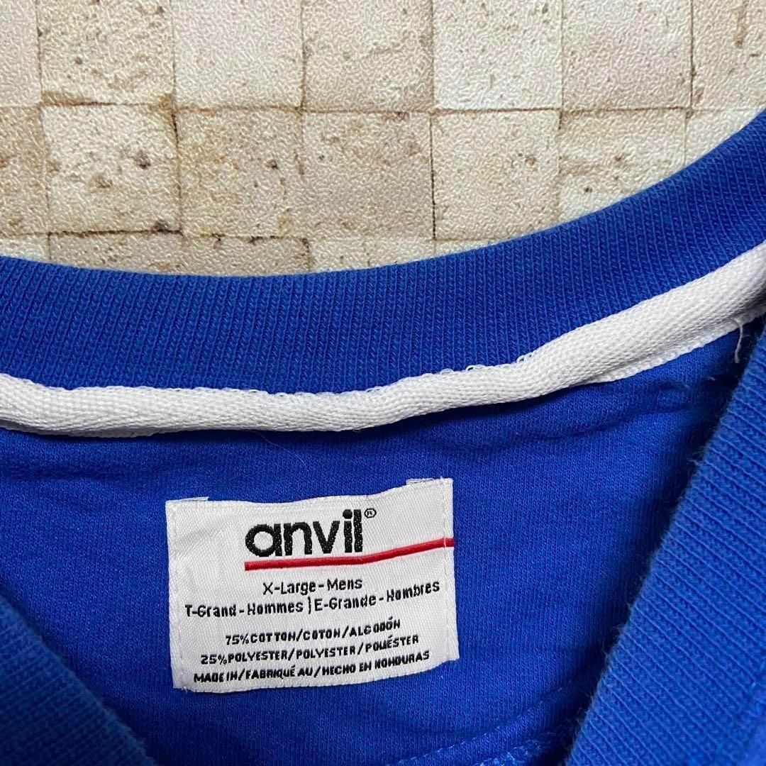Anvil(アンビル)のアメリカ古着 ワンポイント刺繍 スウェットトレーナー ブルー 青 XL メンズのトップス(スウェット)の商品写真