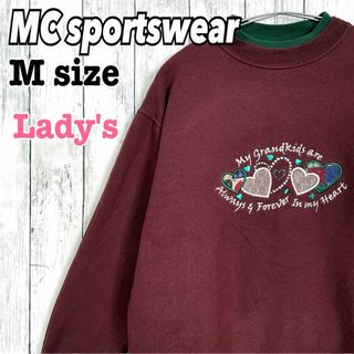 MC Sportswear レディース スウェット 刺繍 ハート ボルドー 古着(トレーナー/スウェット)