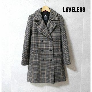 37㎝袖丈美品 LOVELESS 千鳥格子柄 ダブルブレスト ロング丈