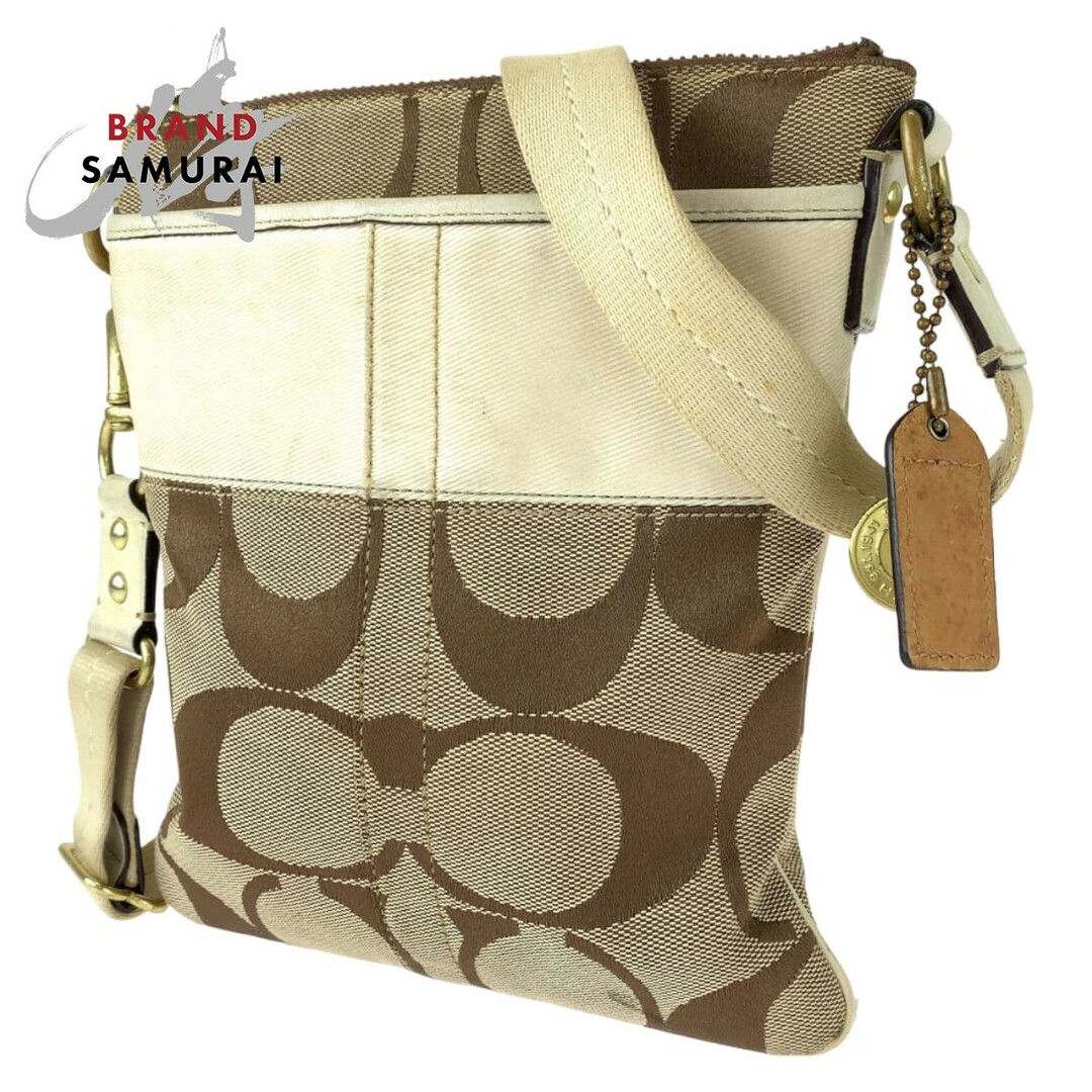 COACH(コーチ)のCOACH コーチ シグネチャー ストライプ ソリッド スイングパック ブラウン 茶 ゴールド金具 キャンバス レザー 41207 ショルダーバッグ 斜め掛け レディース 404245 【中古】 レディースのバッグ(ショルダーバッグ)の商品写真