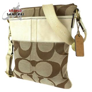 コーチ(COACH)のCOACH コーチ シグネチャー ストライプ ソリッド スイングパック ブラウン 茶 ゴールド金具 キャンバス レザー 41207 ショルダーバッグ 斜め掛け レディース 404245 【中古】(ショルダーバッグ)