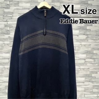 エディーバウアー(Eddie Bauer)のEddie Bauer　ハーフジップニット　セーター　XL　ネイビー　USA古着(ニット/セーター)