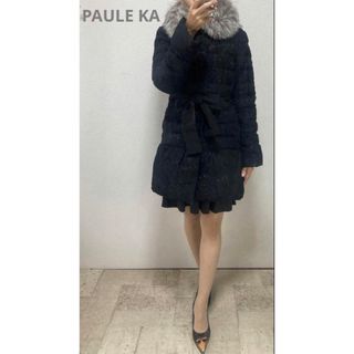 ポールカ(PAULE KA)の希少　極美品ポールカフォックスファー付レースダウン　M レース素材　ブラック(ダウンジャケット)