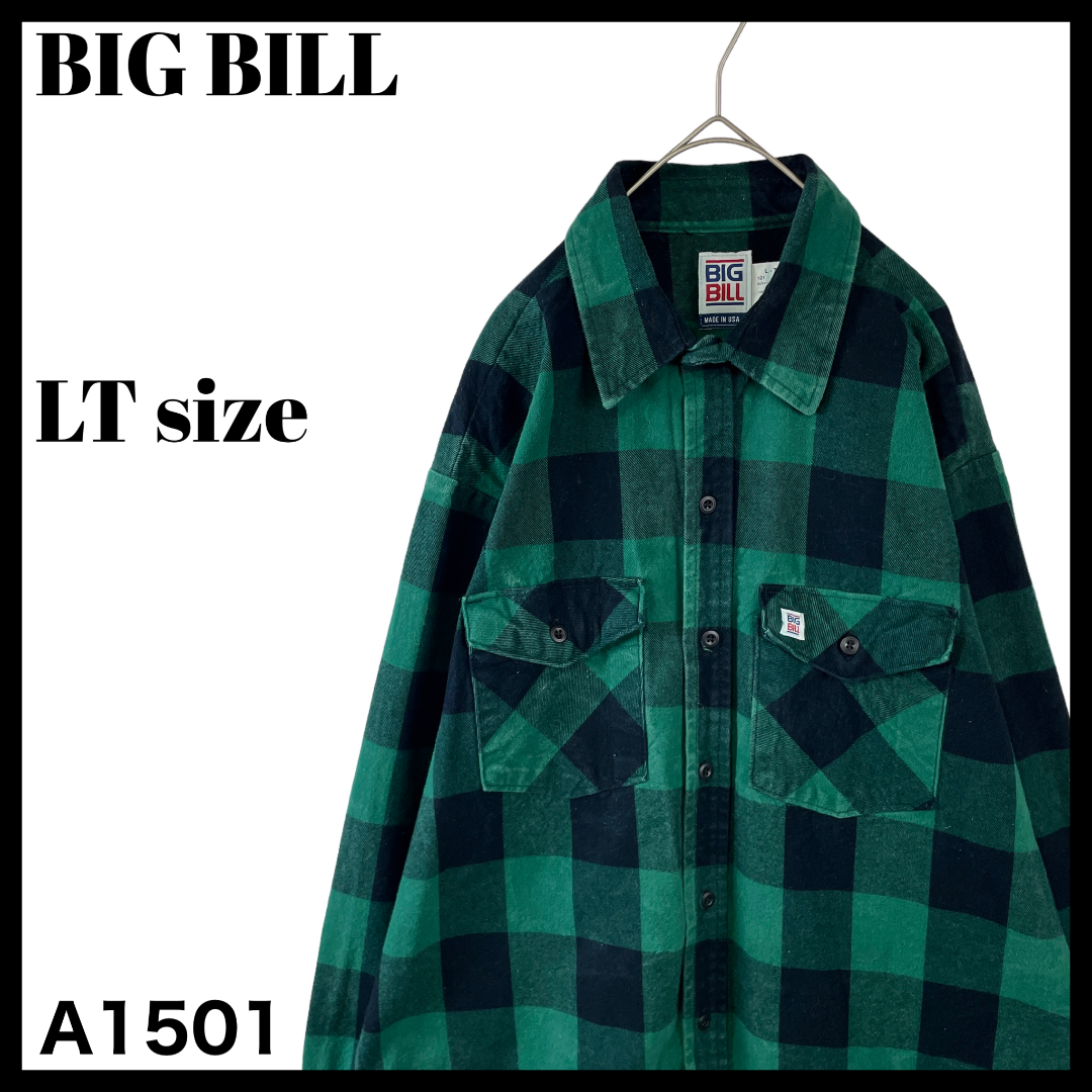 90s USA BIG BILL USA製 ヘビーネルシャツ 緑 チェックショップ紹介