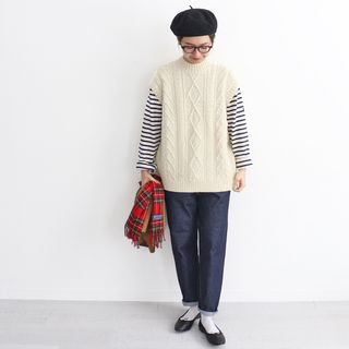 OLD DERBY KNITWEAR アランニットベスト サイズXL(ニット/セーター)