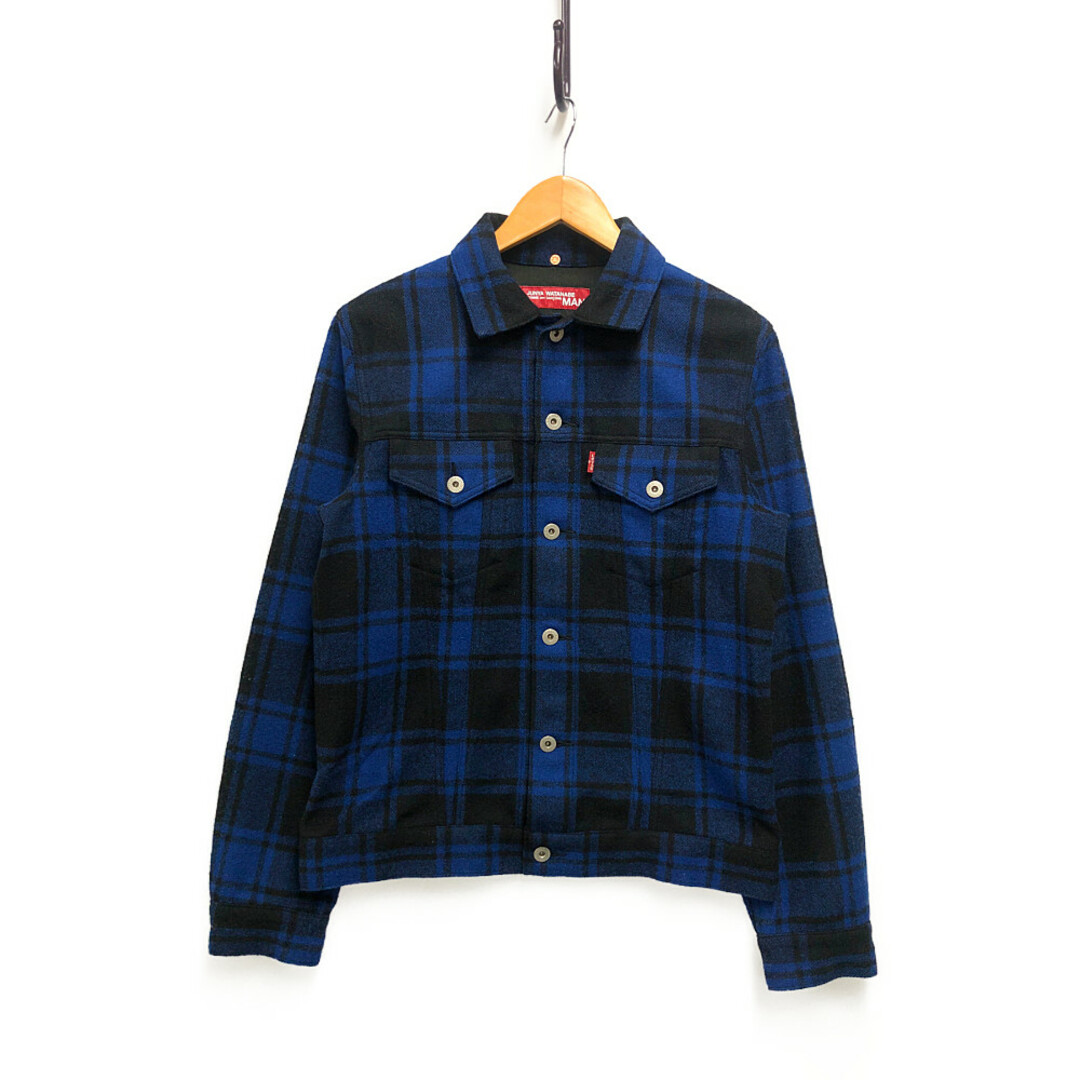 約44cm着丈JUNYA WATANABE MAN COMME des GARCONS×LEVIS リーバイス WT-J918 3rd型 レザーエルボーパッチ ウールチェック ジャケット 正規品 / 32870