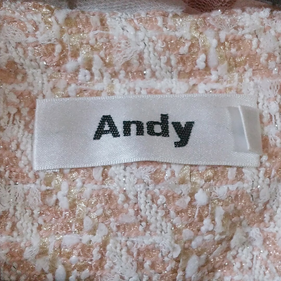 Andy(アンディ)のAndy ツイード ジャケット 羽織り ピンク ビジュー パール フリル レース レディースのジャケット/アウター(ノーカラージャケット)の商品写真