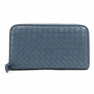 ボッテガヴェネタ(Bottega Veneta)のボッテガヴェネタ BOTTEGAVENETA ラウンドファスナー長財布 イントレチャート レザー ライトネイビー ユニセックス 送料無料【中古】 55566f(長財布)