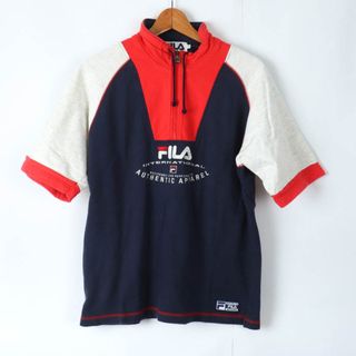 フィラ(FILA)のフィラ 半袖Tシャツ ハーフジップ ハイネック スポーツウエア メンズ Mサイズ ネイビー×レッド×オフホワイト FILA(Tシャツ/カットソー(半袖/袖なし))