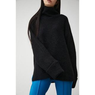 アズールバイマウジー(AZUL by moussy)のBIG TURTLE MIX KNIT TOPS BLK ブラック(ニット/セーター)