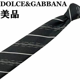 ドルチェアンドガッバーナ(DOLCE&GABBANA)の【美品】ドルチェ＆ガッバーナ ナロータイ ストライプ 黒 ブラック 白 ホワイト(ネクタイ)