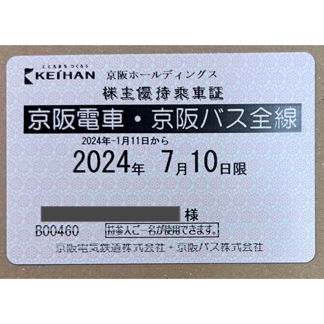 京阪6女 電車のみ 株主優待乗車証 半年定期 2024.7.10 予約不可 電鉄