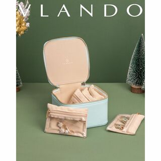 【色: 水色】Vlando 正方形 ジュエリーボックス コンパクト アクセサリー(ドレッサー/鏡台)