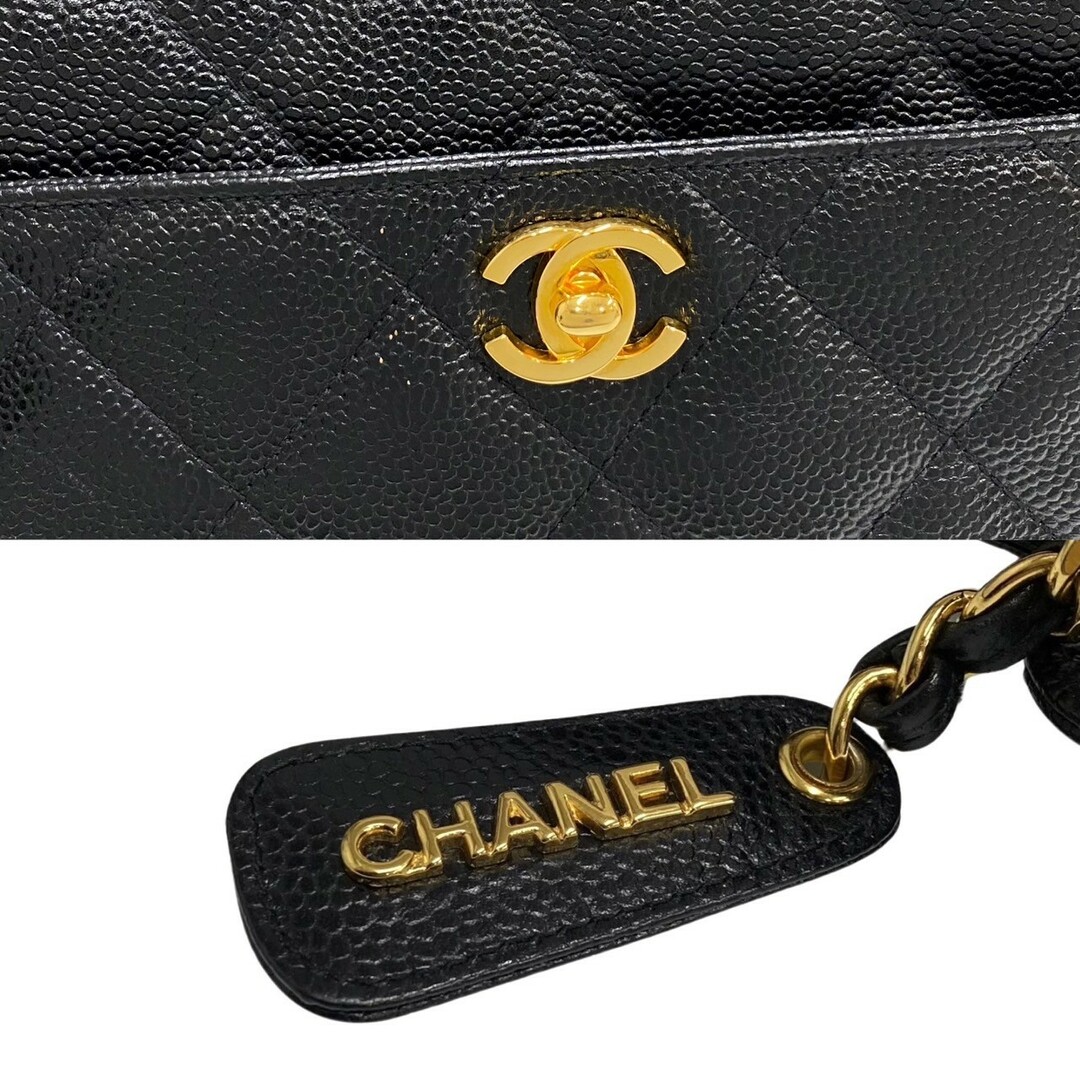 CHANEL(シャネル)の極 美品 カード シール有 4番台 CHANEL シャネル マトラッセ キャビアスキン ターンロック ハンドバッグ ミニ トートバッグ ブラック 89708 レディースのバッグ(ハンドバッグ)の商品写真