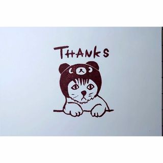 消しゴムはんこ「ネコの被り物・Thanks」(はんこ)