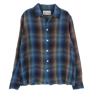 ワコマリア(WACKO MARIA)のWACKO MARIA ワコマリア OMBRE CHECK SHIRT バックロゴ刺繍 オンブレ チェック レーヨン 長袖 刺繍 シャツ ブラウン系 L【中古】(シャツ)