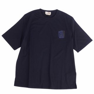 エルメス(Hermes)の未使用 エルメス HERMES Tシャツ カットソー 23AW 半袖 ショートスリーブ ミニレザーパッチ トップス メンズ M ネイビー(Tシャツ/カットソー(半袖/袖なし))