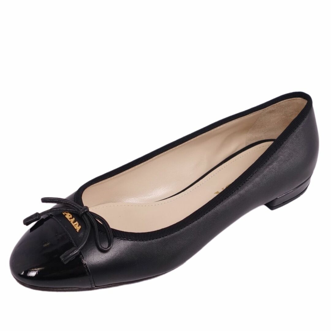 約25cm未使用 プラダ PRADA パンプス フラットパンプス キャップトゥ ロゴ カーフレザー シューズ レディース 37.5(24.5cm相当) ブラック