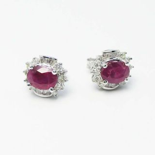 ルビーダイヤピアス K18WG R1.07ct×2 メレダイヤ 鑑別シール 両耳(ピアス)