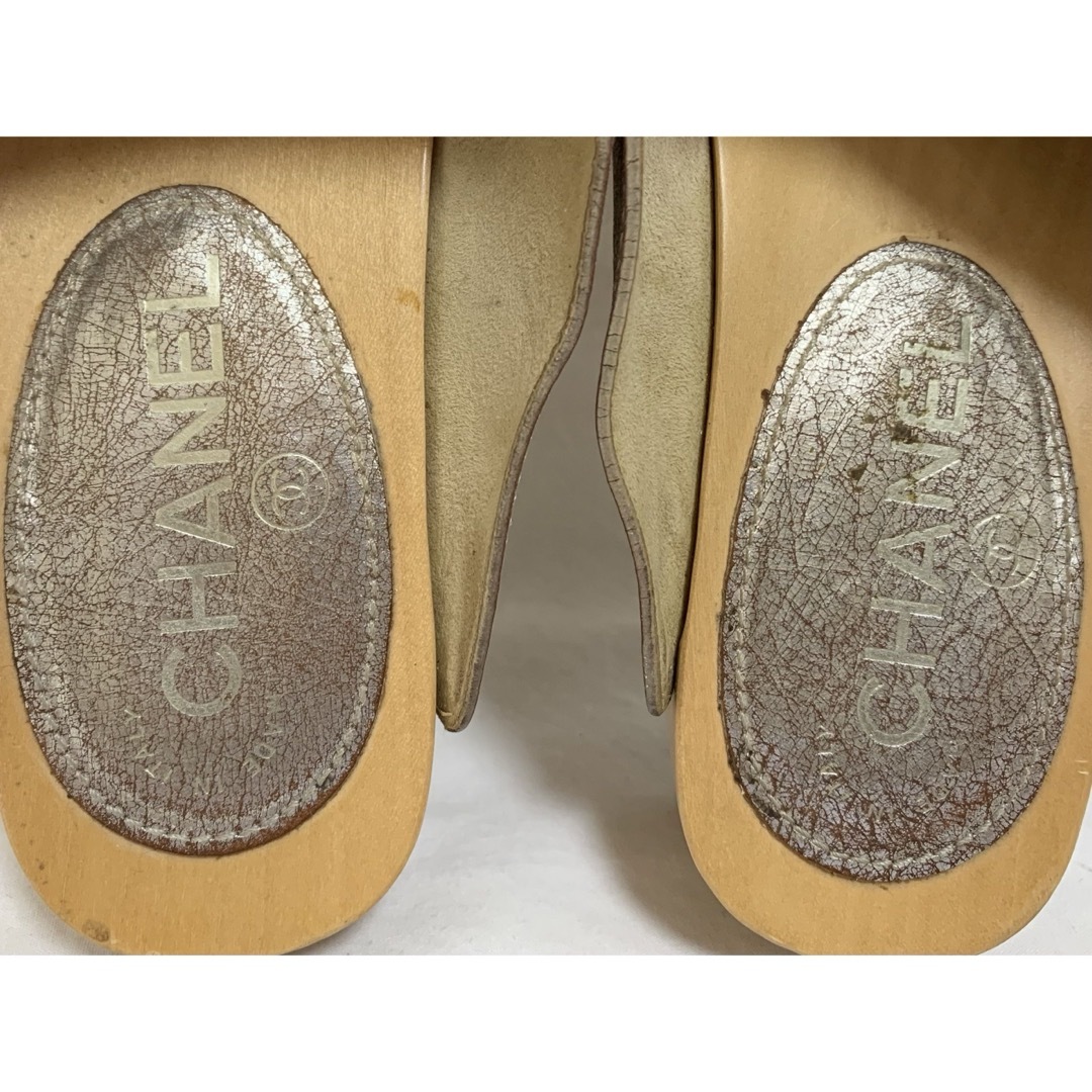 CHANEL - 希少 美品 シャネル レザー ウッドソール サボ 厚底 CHANEL - 希少 美品 シャネル レザー ウッドソール サボ 厚底
