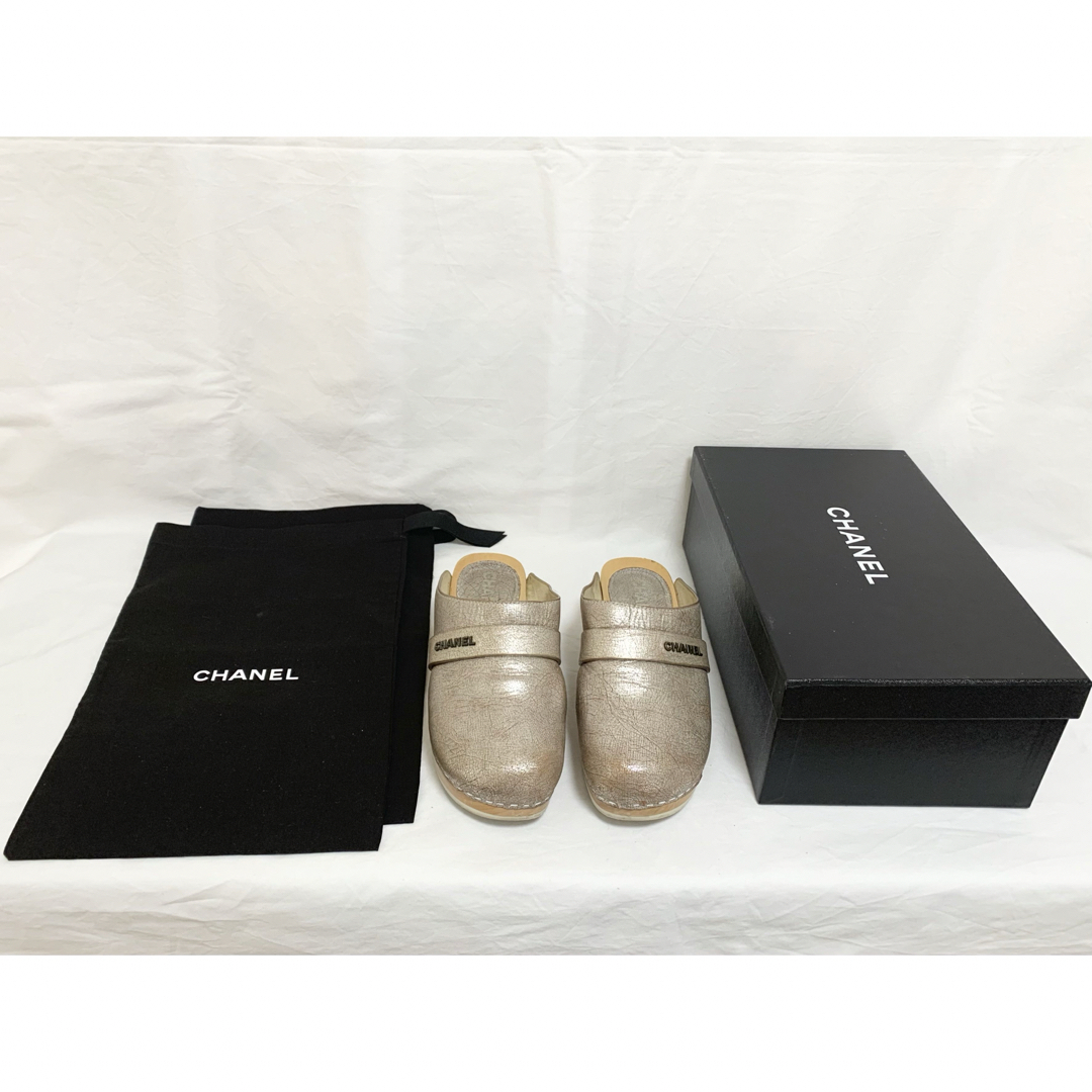 CHANEL - 希少 美品 シャネル レザー ウッドソール サボ 厚底 CHANEL - 希少 美品 シャネル レザー ウッドソール サボ 厚底