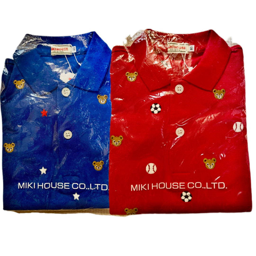 mikihouse(ミキハウス)の【1点もの‼︎】ミキハウス miki house ポロシャツ青90cm赤80cm キッズ/ベビー/マタニティのベビー服(~85cm)(Ｔシャツ)の商品写真