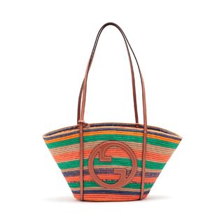 グッチ(Gucci)のグッチ スモール トートバッグ ストロー×レザー  マルチカラー レディー(トートバッグ)