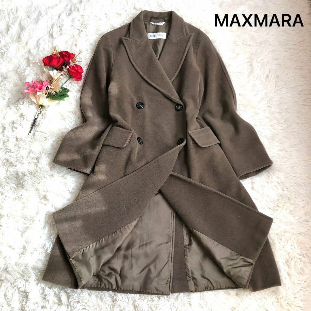 【極美品】【白タグ】【最高級ライン】Max Mara カシミヤ混ロングコートジャケット/アウター