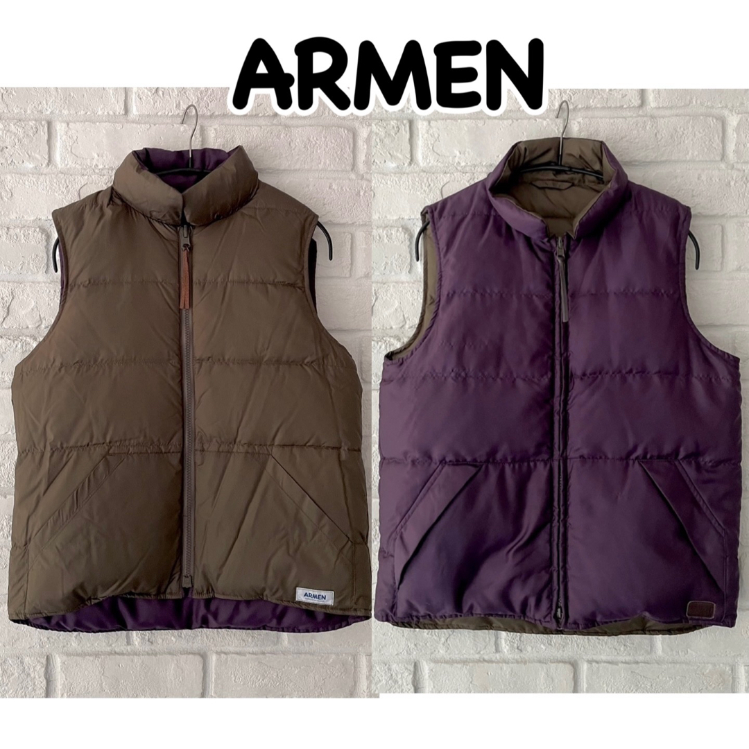 ARMEN(アーメン)のARMEN リバーシブルダウンベスト パープル×ブラウン アーメン レディースのジャケット/アウター(ダウンベスト)の商品写真
