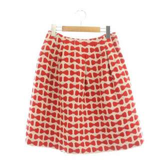 エムズグレイシー(M'S GRACY)のエムズグレイシー リボン柄 台形スカート ミニ ウール 38 赤 生成り レッド(ミニスカート)