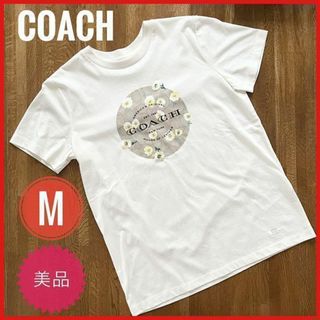 コーチ(COACH)の【美品】COACH コーチ Tシャツ 半袖 シグネチャー 花柄 白 Mサイズ相当(Tシャツ(半袖/袖なし))