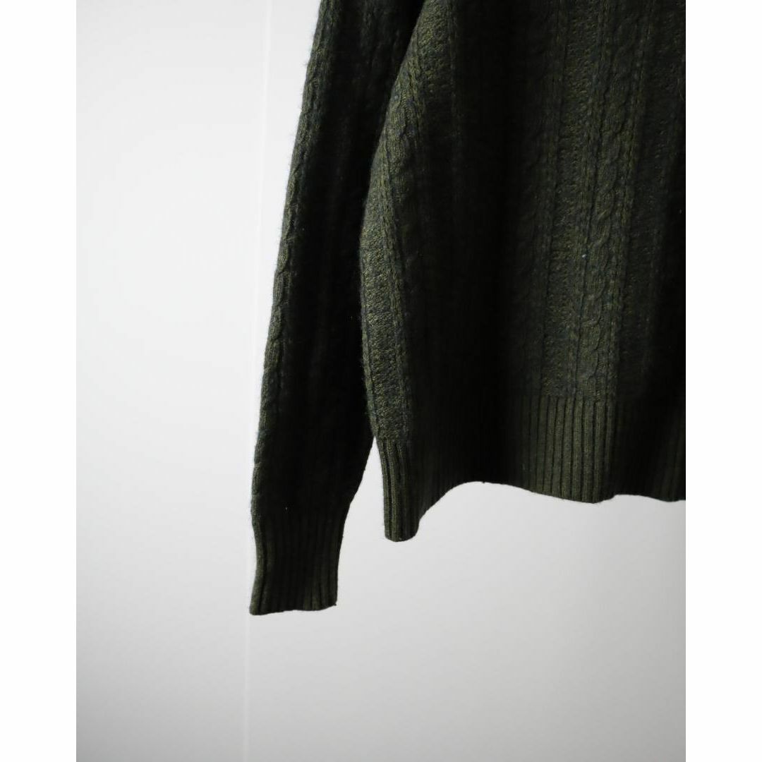 J.Crew(ジェイクルー)の【J.CREW】ウール混 ケーブル 多色織 クルーネック ニット セーター 深緑 レディースのトップス(ニット/セーター)の商品写真