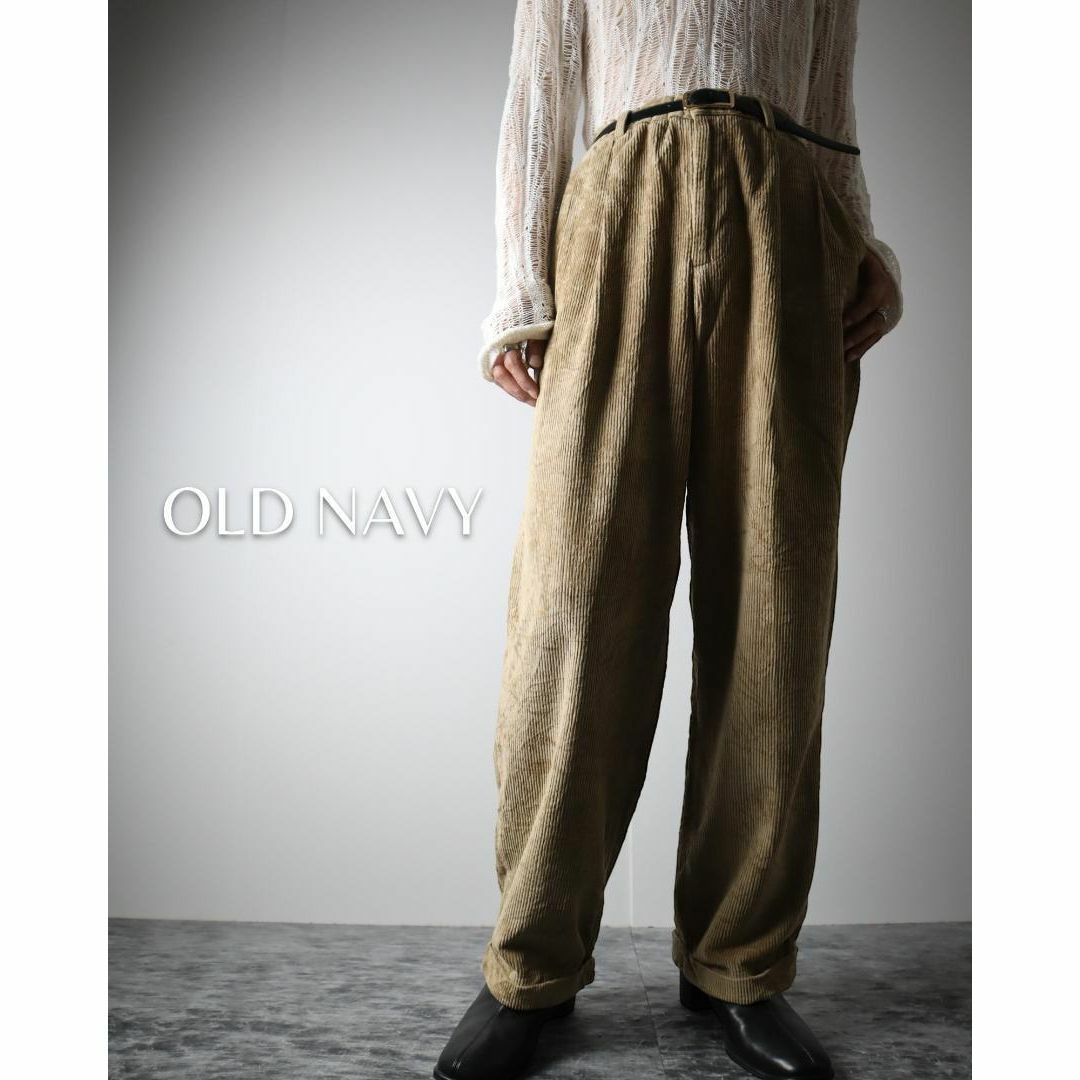 Old Navy(オールドネイビー)の【OLD NAVY】2タック ワイド コーデュロイパンツ 太畝 ベージュ W36 メンズのパンツ(チノパン)の商品写真