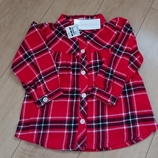 ニシマツヤ(西松屋)の未使用 チェック柄シャツ 長袖 赤 90(Tシャツ/カットソー)
