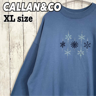 CALLAN&CO スウェット 雪の結晶 刺繍 冬 オーバーサイズ 青 海外古着(スウェット)