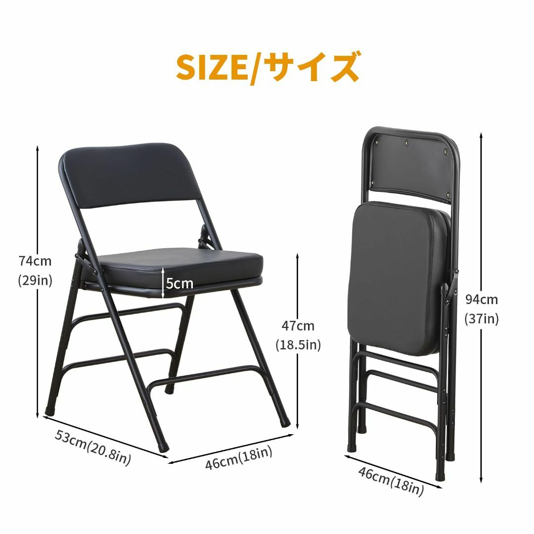 色: 分厚い椅子 ブラック 2脚】BOOSDEN パイプ椅子 折りたたみ 2脚の