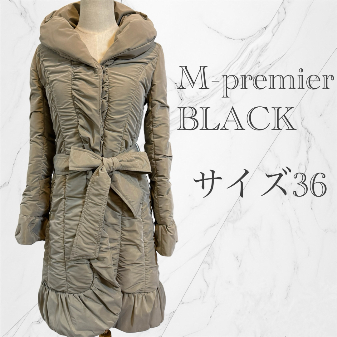 M-premierBLACK ダウンコート ベージュ フリル ショールカラーダウンコート