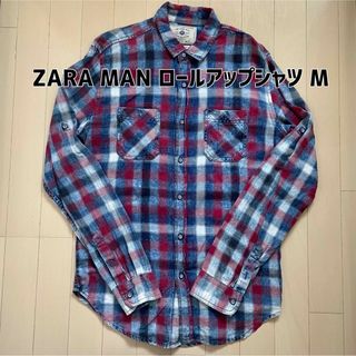 ザラ(ZARA)の最終値下げ！ZARA MAN(ザラ)ロールアップコットン長袖チェック柄シャツ M(シャツ)