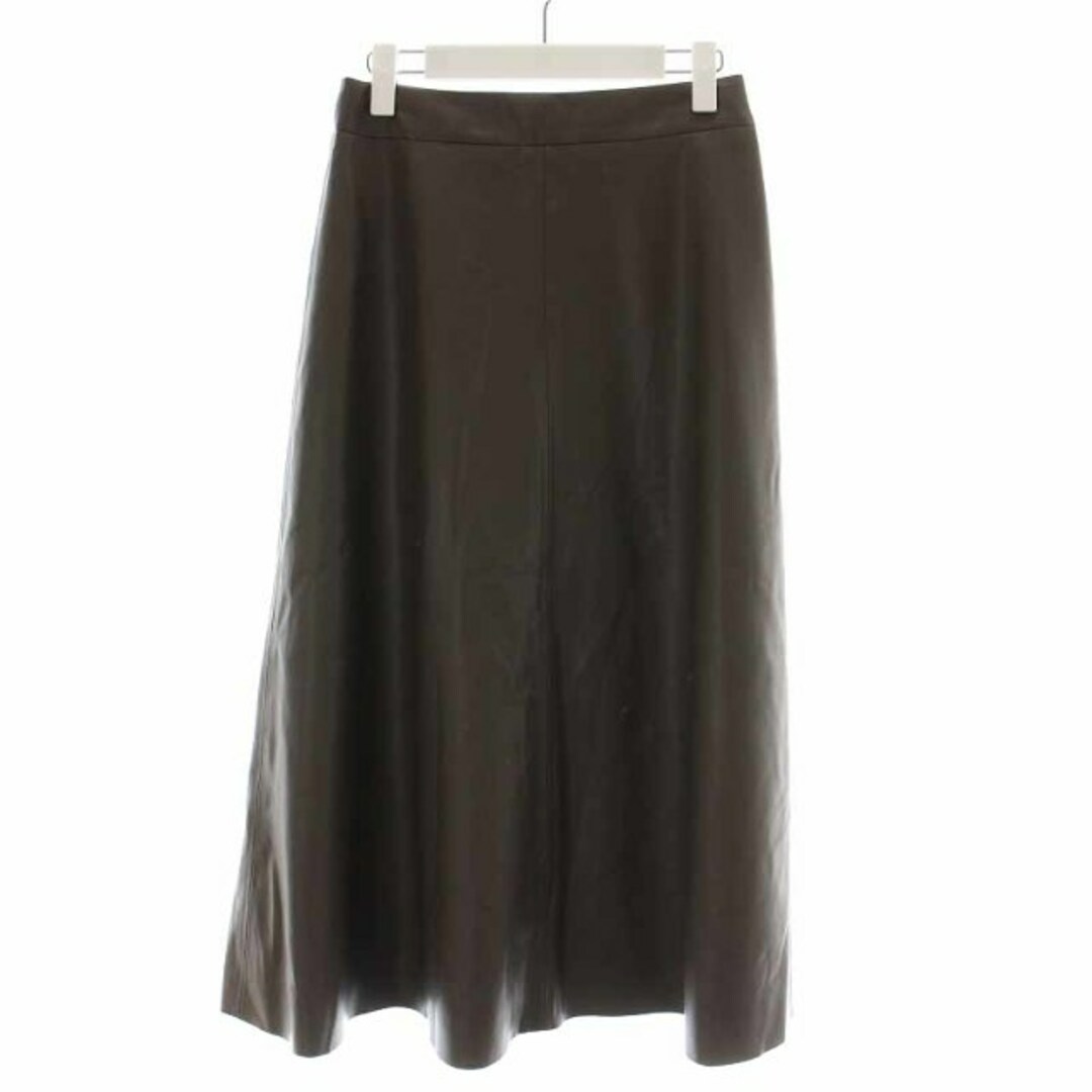 Noble(ノーブル)のノーブル フェイクレザーソフトフレアースカート2 ミモレ ロング 38 M 茶 レディースのスカート(ひざ丈スカート)の商品写真