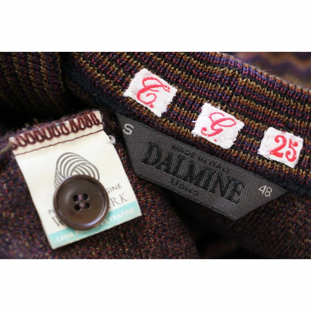 90s イタリア製 DALMINE ジグザグ柄 ウールニット カーディガン S★オールド ビンテージ ユーロ ダルミネ パッチワーク 総柄 編み柄 メンズのトップス(カーディガン)の商品写真